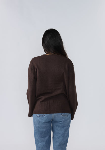 Hazel Chocolate Front Ties Knit Ribbed Top