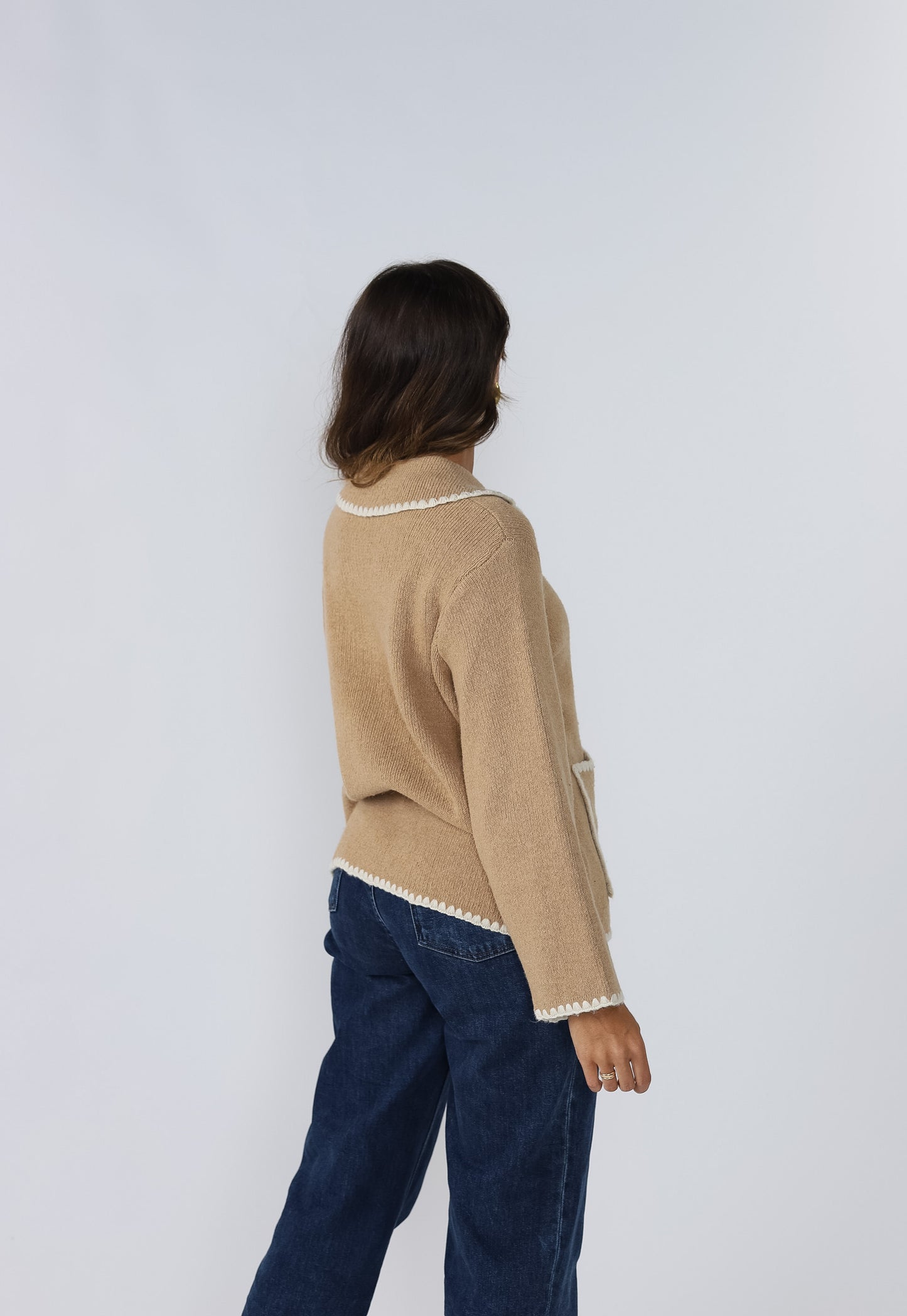 Harlow Knit Trim Buttoned Collar Jacket (Camel)