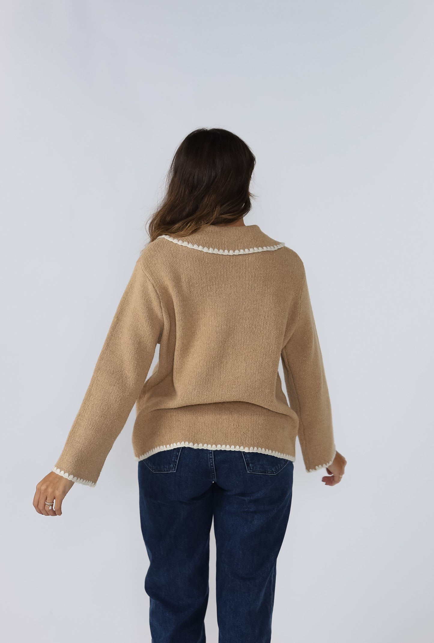 Harlow Knit Trim Buttoned Collar Jacket (Camel)