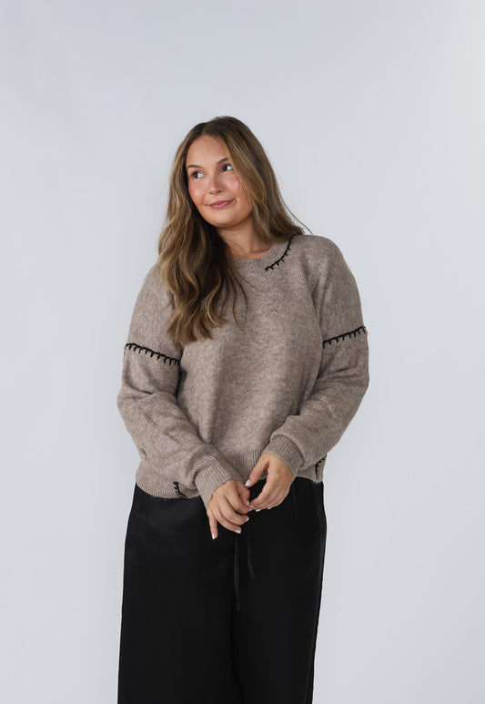 Hendrix Taupe Stitch Detail Pullover Sweater