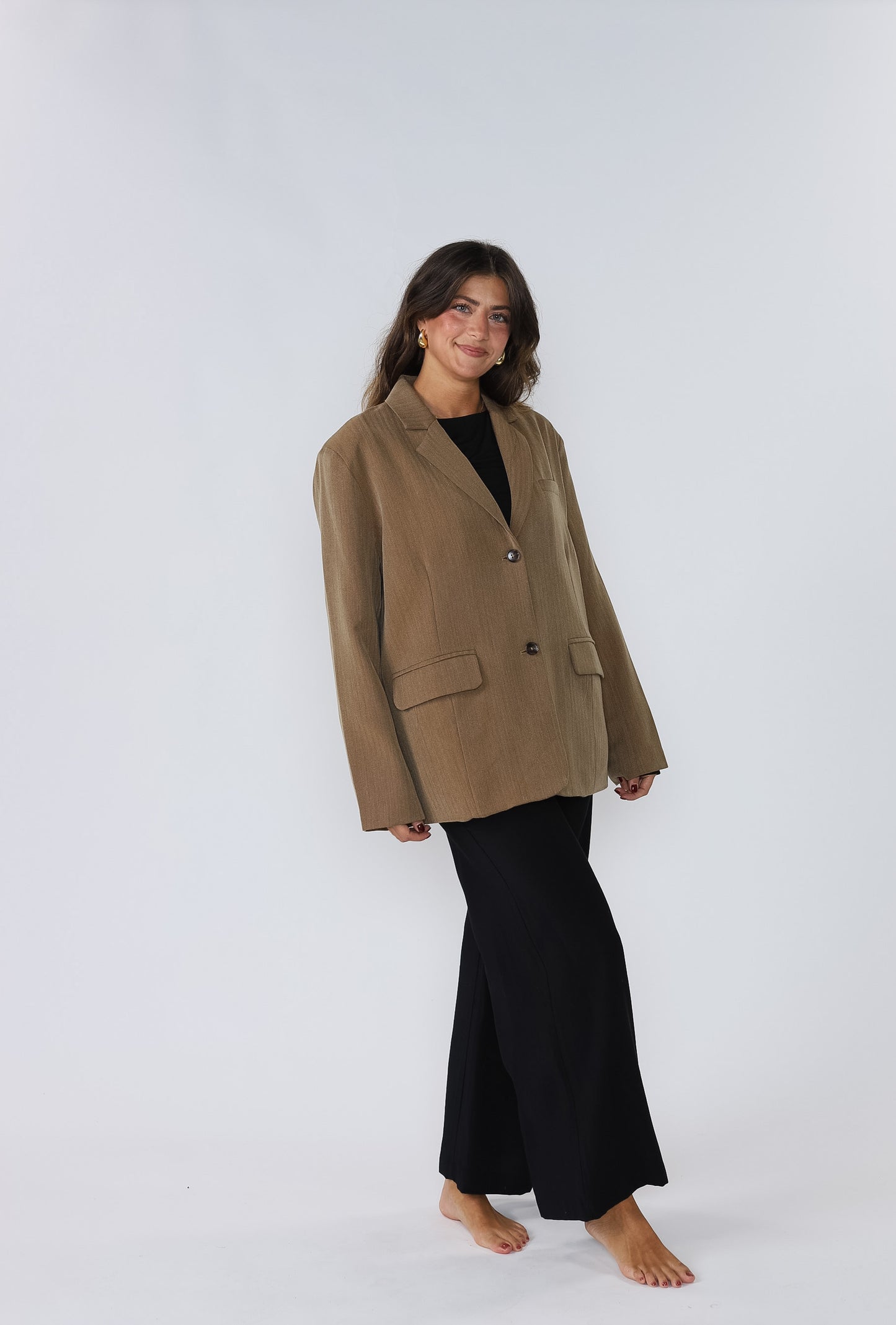 Kerry Oversized Herringbone Blazer (Khaki)