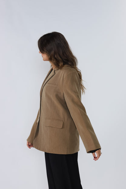 Kerry Oversized Herringbone Blazer (Khaki)