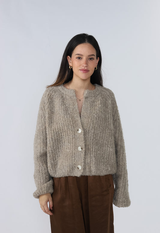 Hope Taupe Chunky Knit Buttoned Crop Cardigan