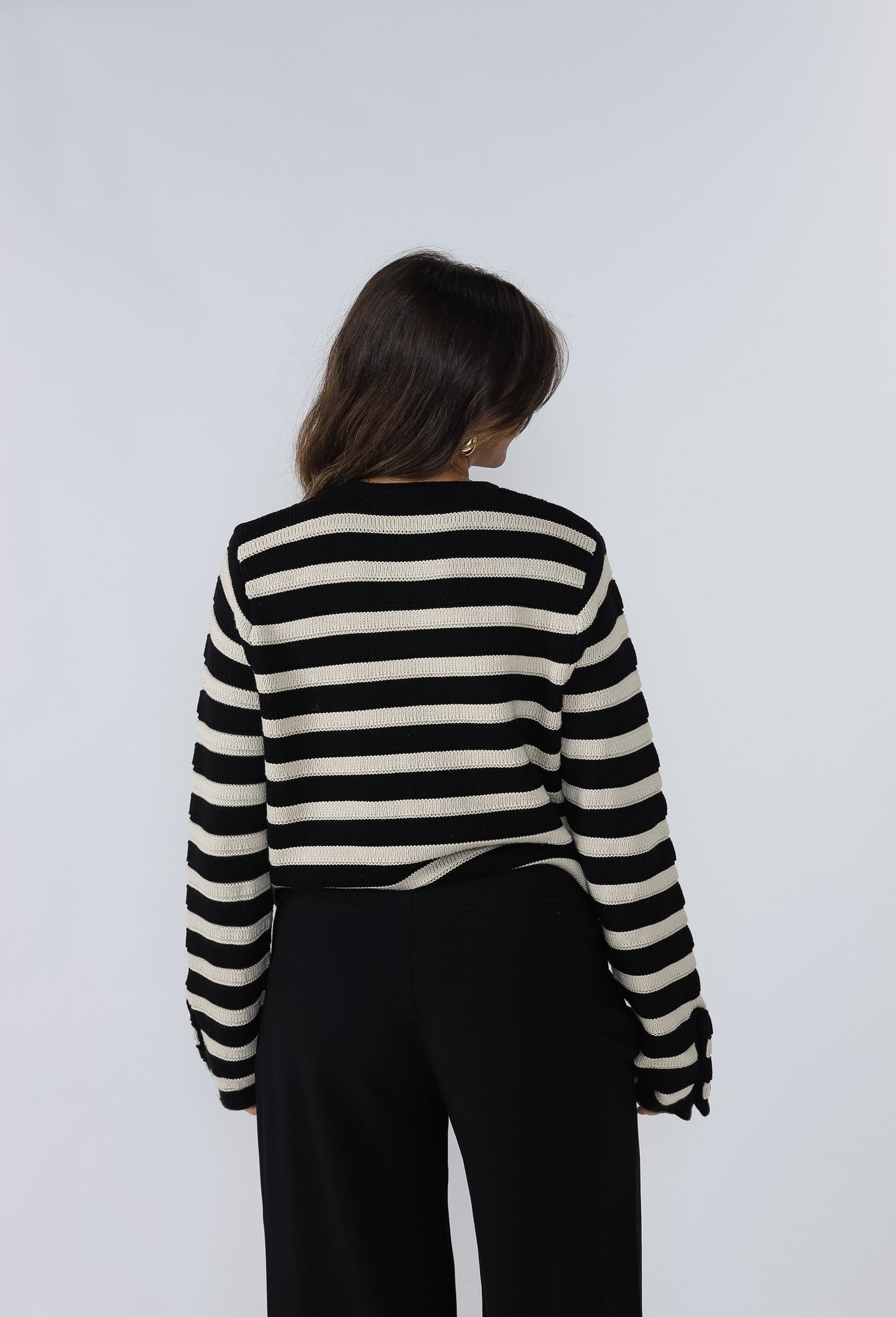 Haven Black and Cream Stripe Gold Buttoned Top