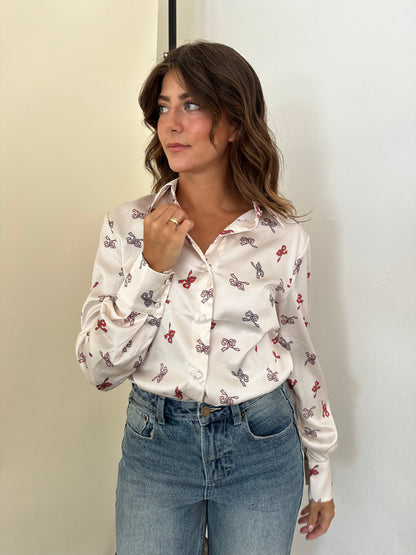 Jacquie the Label Flora Ribbon Bow Print Buttoned Shirt