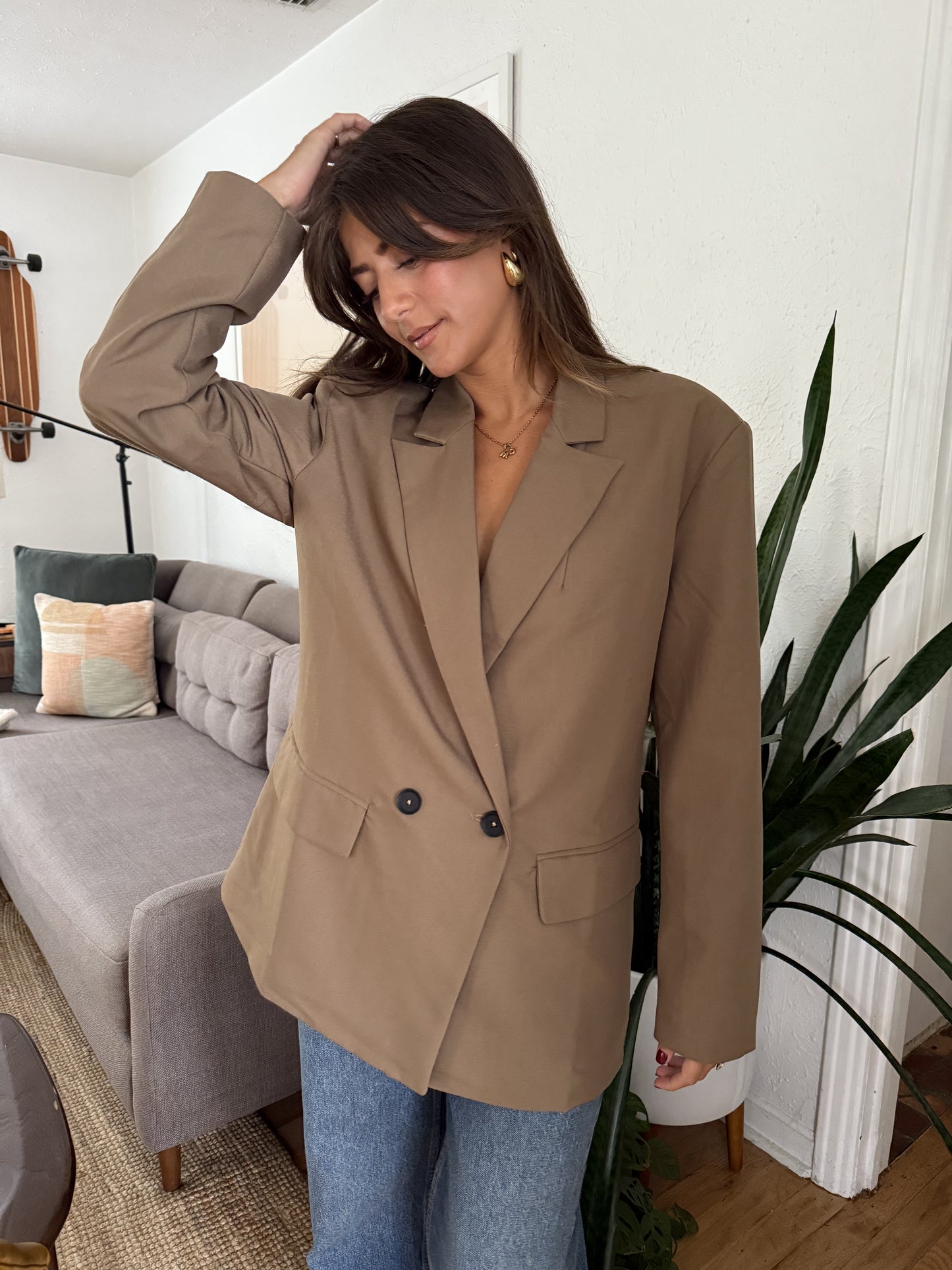 Miou Muse Gale Mocha Oversized Blazer Jacket