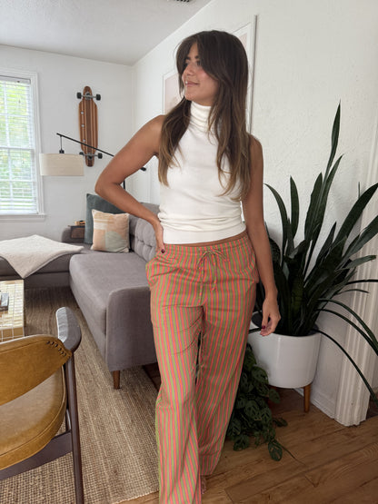 Things Between Goldie Fuchsia Striped Cotton Pants