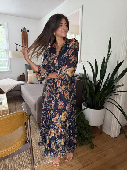 Current Air Midnight Floral Surplus Long Sleeve Midi Dress