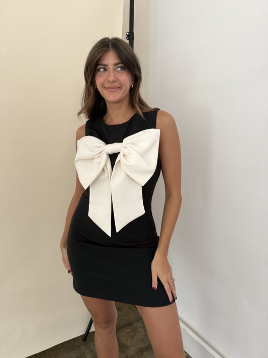 Iris Black Bow Detail Sleeveless Mini Dress