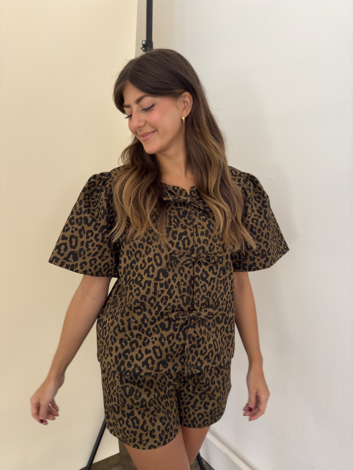 Things Between Izzy Leopard Print Cotton Tie Top