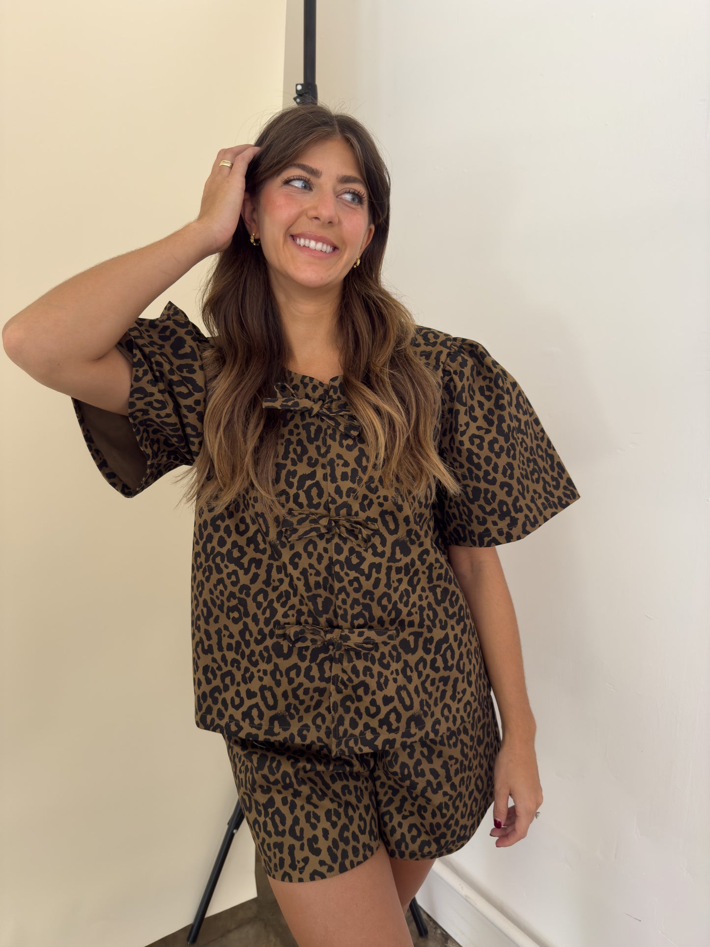 Things Between Izzy Leopard Print Cotton Tie Top