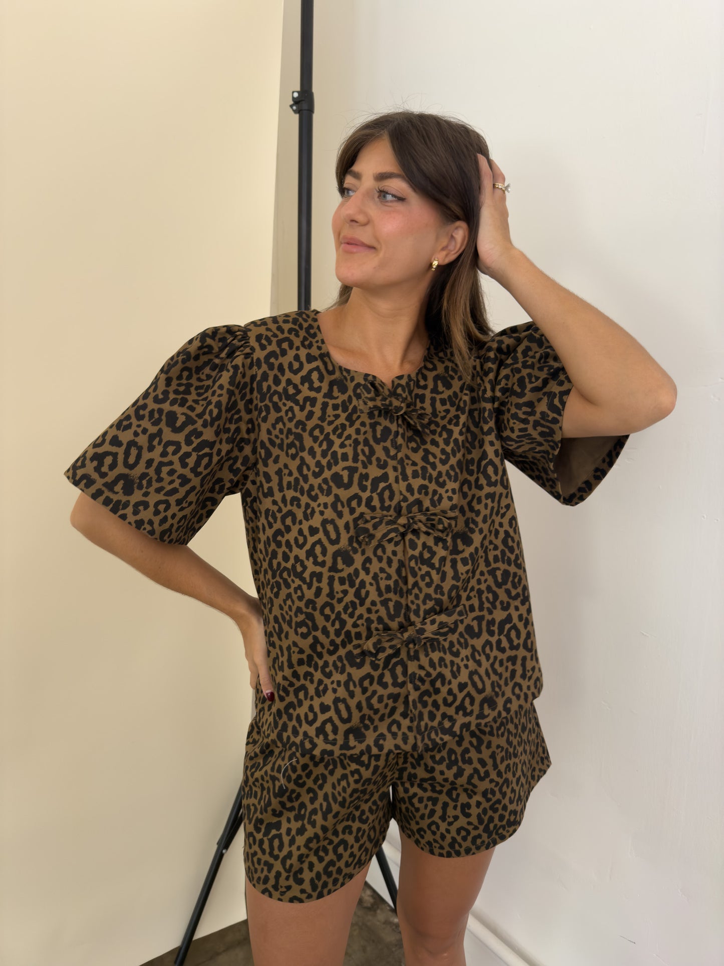 Things Between Izzy Leopard Print Cotton Tie Top