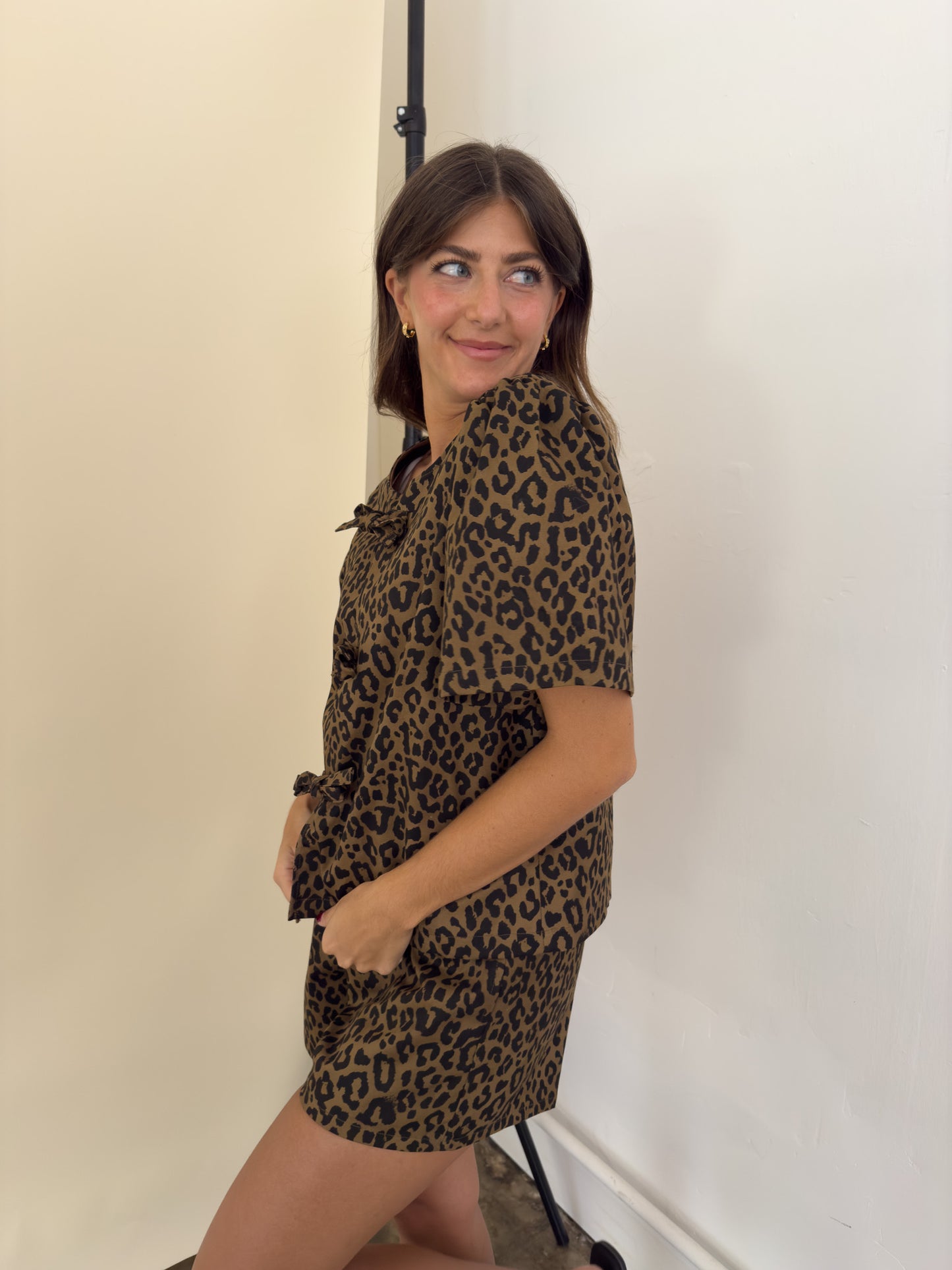 Things Between Izzy Leopard Print Cotton Tie Top