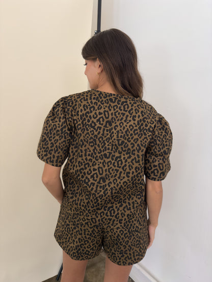 Things Between Izzy Leopard Print Cotton Tie Top