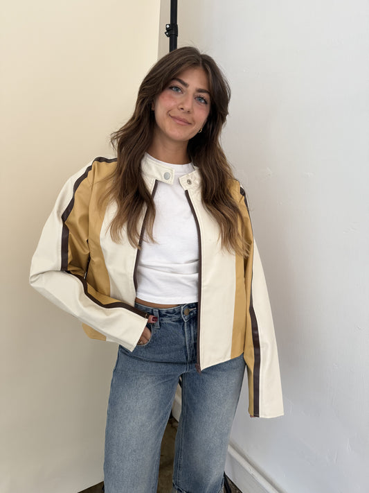 Needii Ivy Mustard Faux Leather Biker Jacket