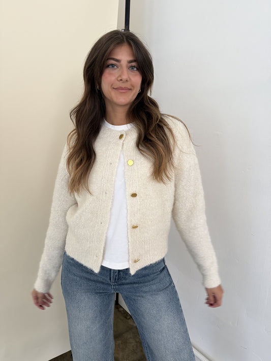 Molly Bracken Ina Cream Gold Button Detail Cardigan