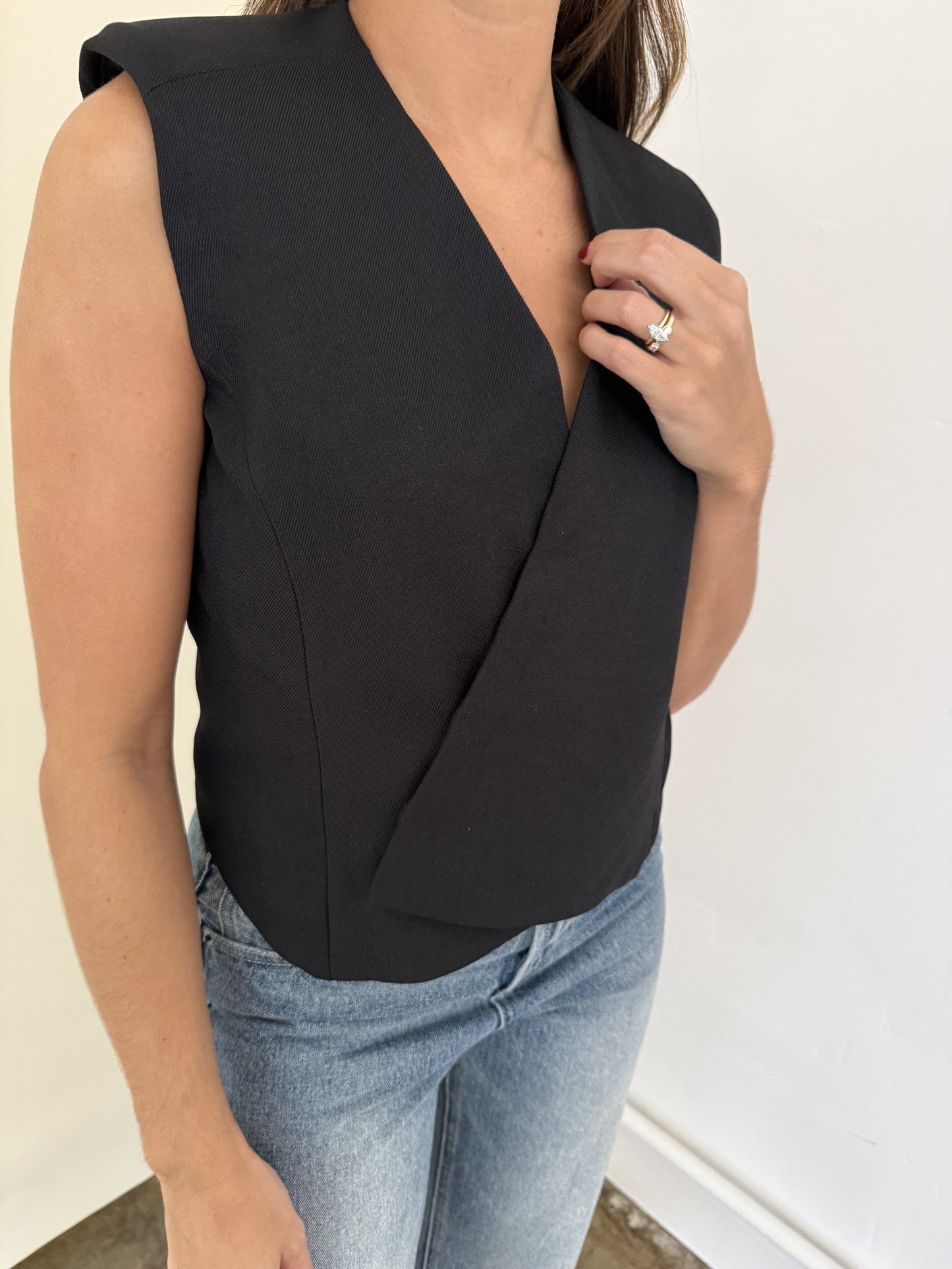 Isabella Black Woven Sleeveless Vest Top