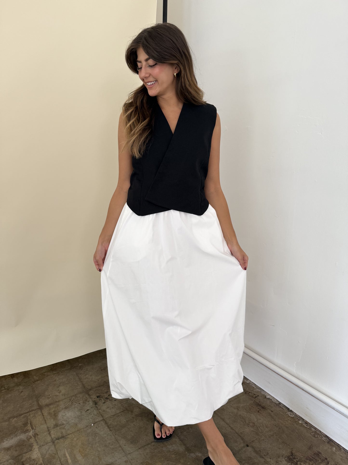 Miou Muse Ingrid White Bubble Hem Midi Skirt