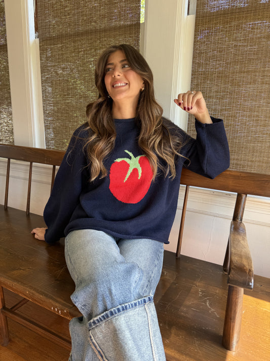 Things Between James Tomato Knit Pullover Sweater (Navy)