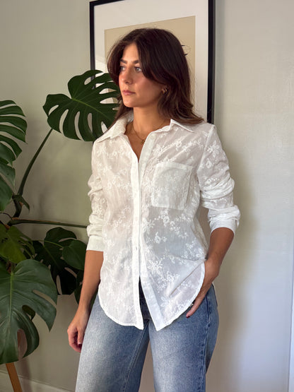 Things Between Jesse White Embroidered Button Down Top