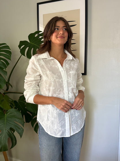 Things Between Jesse White Embroidered Button Down Top