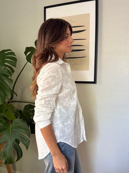 Things Between Jesse White Embroidered Button Down Top