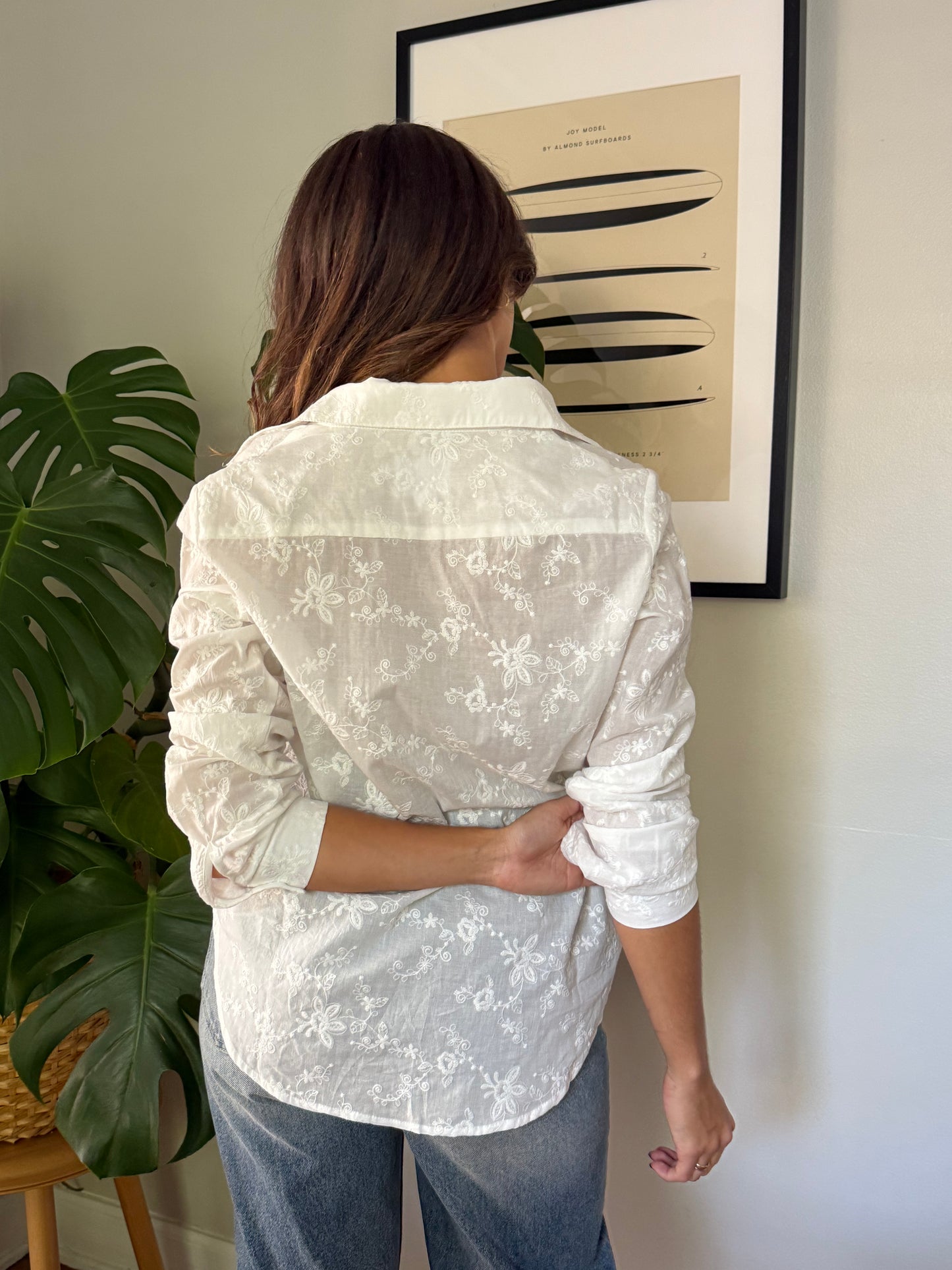 Things Between Jesse White Embroidered Button Down Top