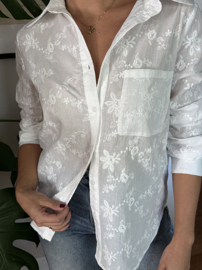 Things Between Jesse White Embroidered Button Down Top