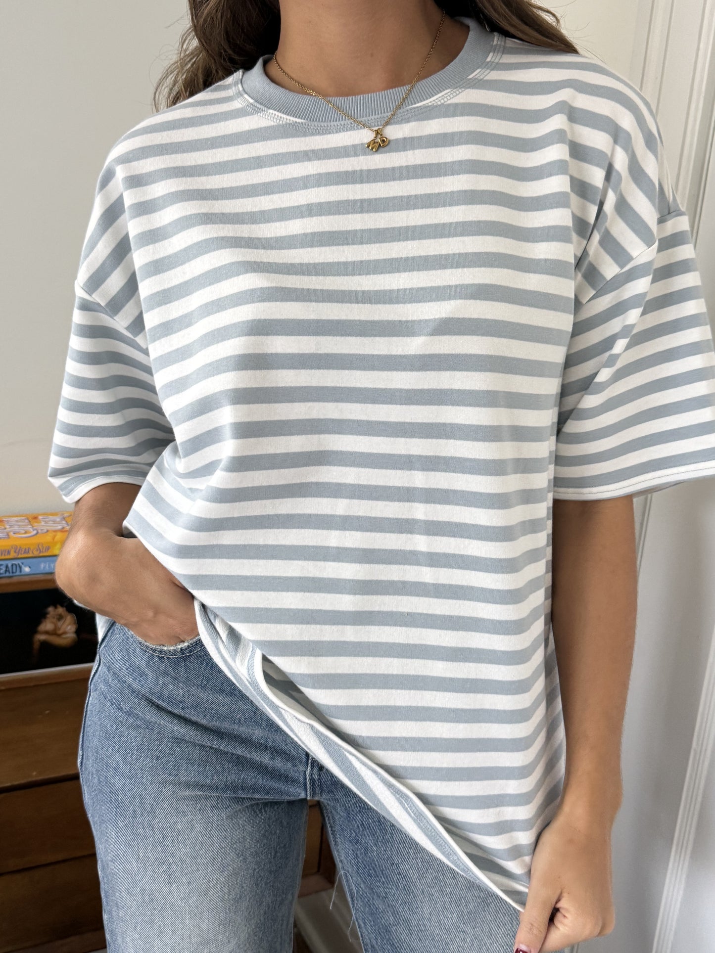 Things Between Tate Striped Oversized T-Shirt (Blue)