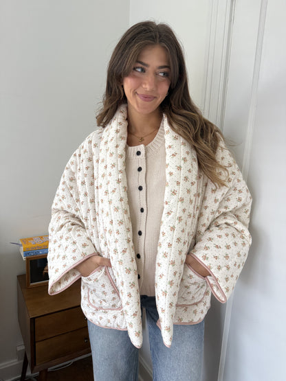 Josie Blush Floral Pattern Quilted Cardigan Jacket