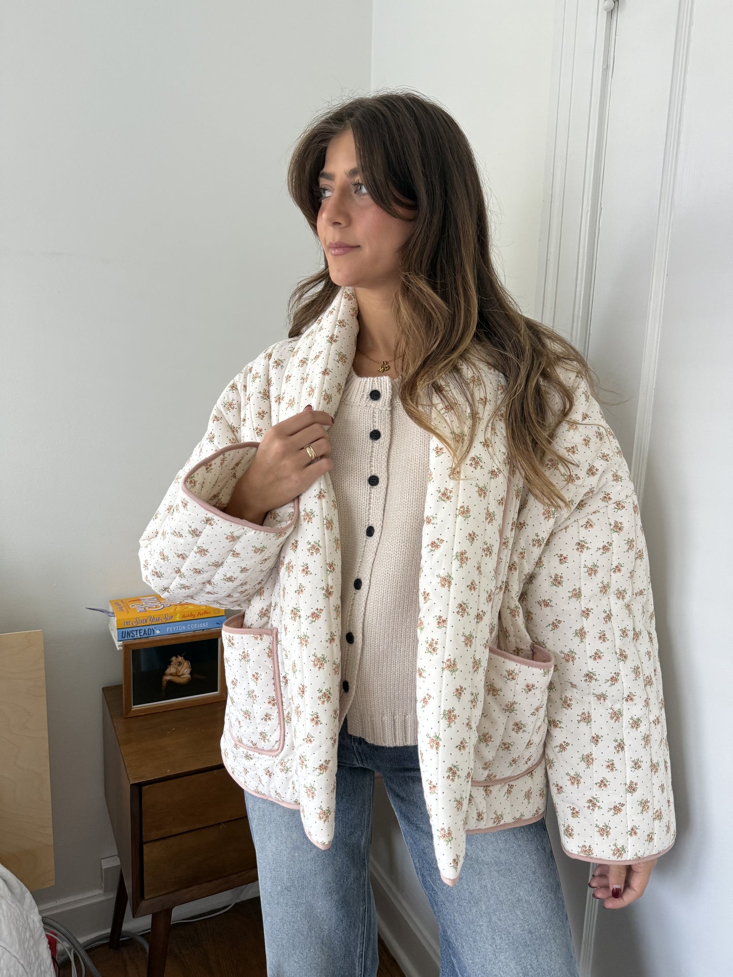 Josie Blush Floral Pattern Quilted Cardigan Jacket