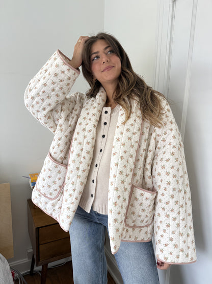 Josie Blush Floral Pattern Quilted Cardigan Jacket