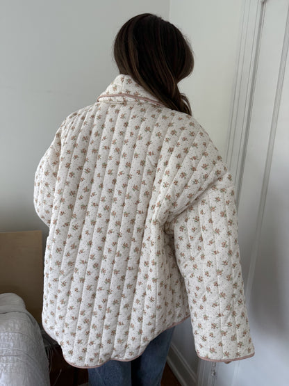 Josie Blush Floral Pattern Quilted Cardigan Jacket