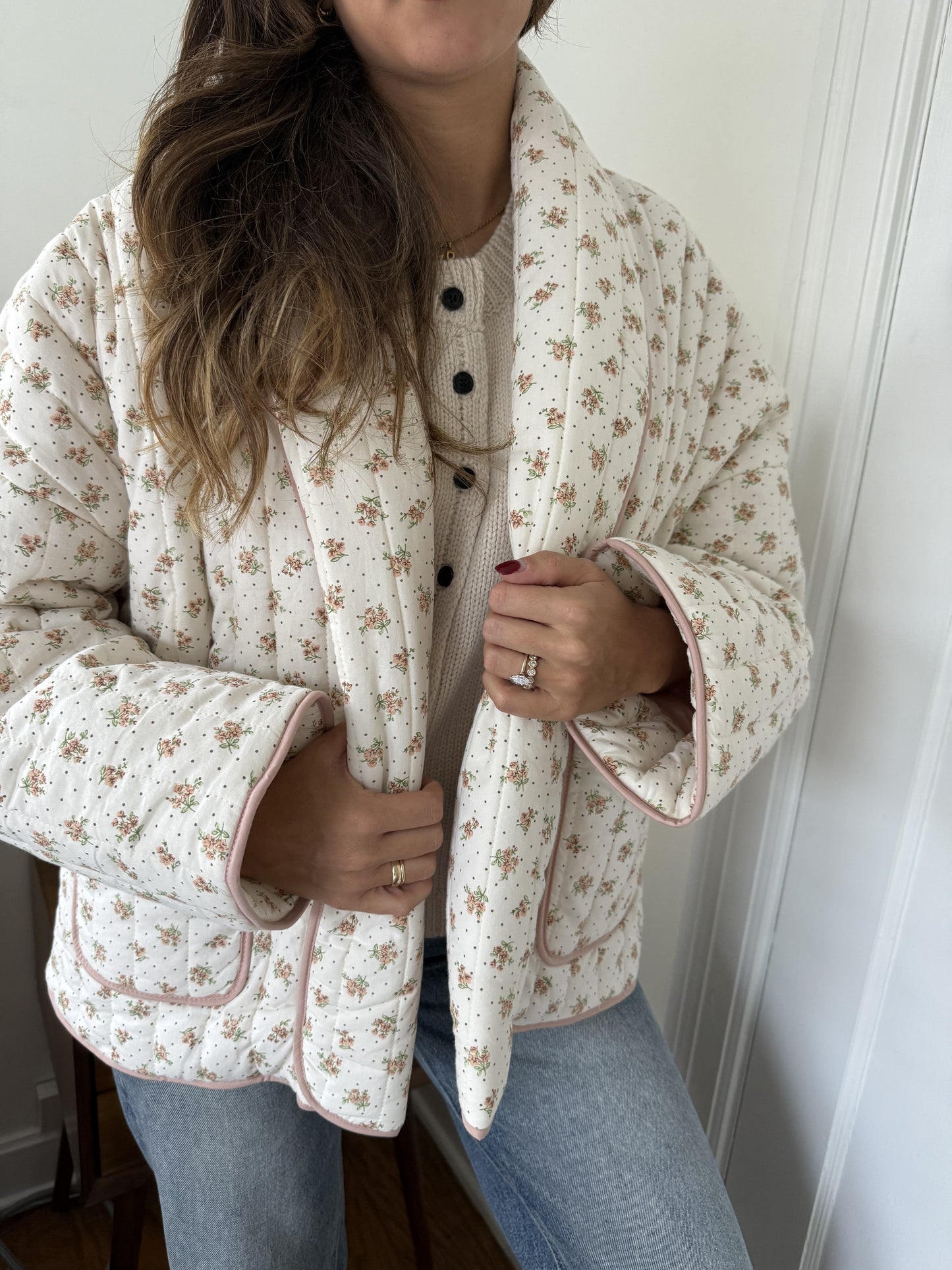 Josie Blush Floral Pattern Quilted Cardigan Jacket