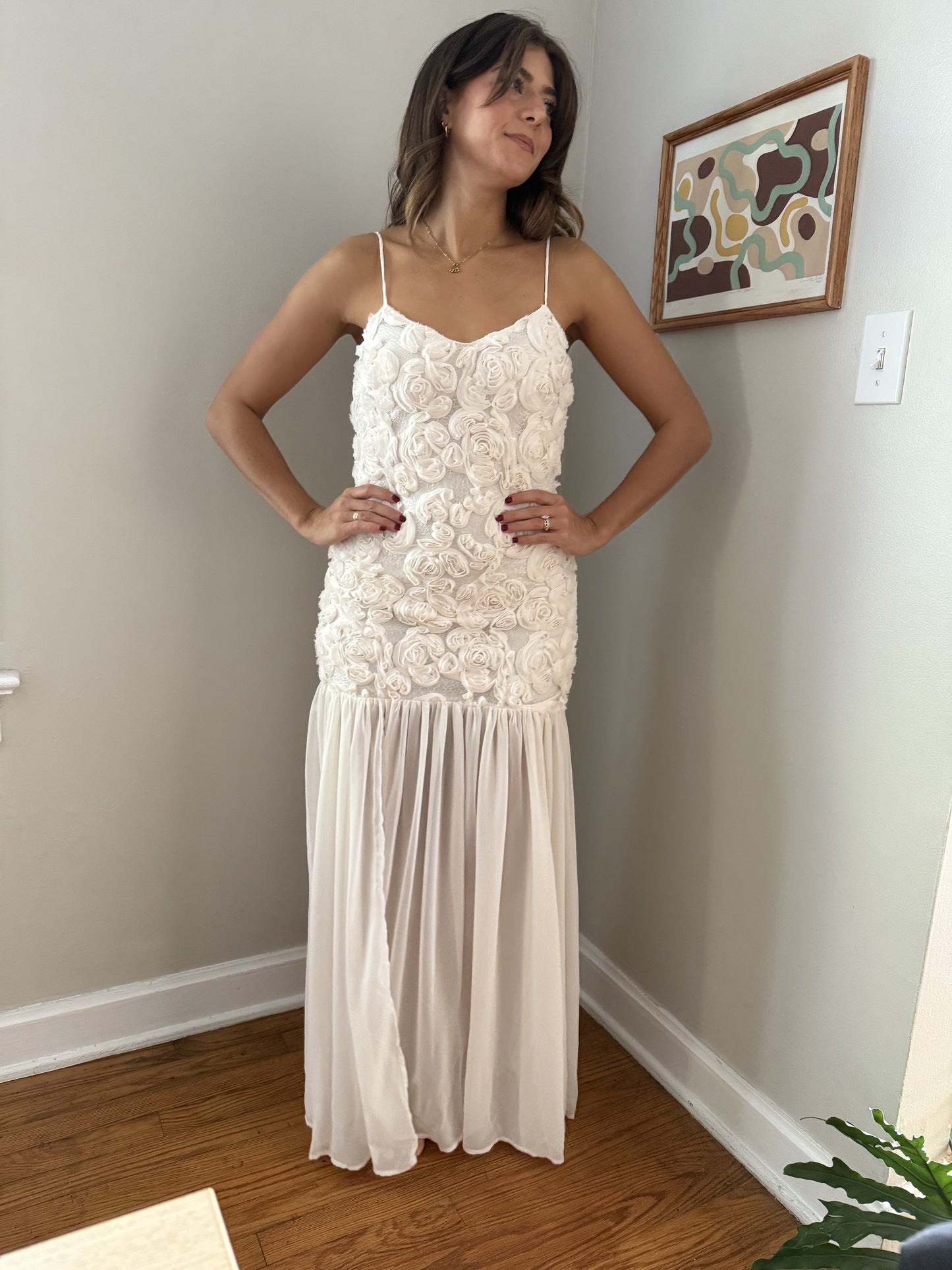 Josephine Cream Rose Chiffon Sleeveless Maxi Dress