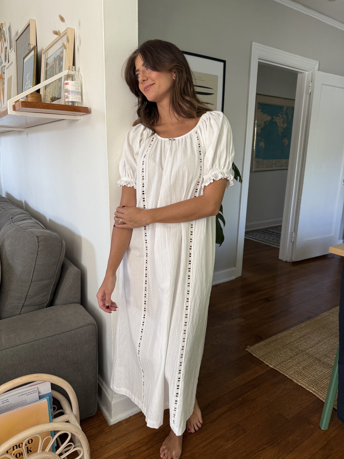 Things Between Gracie White Eyelet Puff Sleeve Maxi Dress