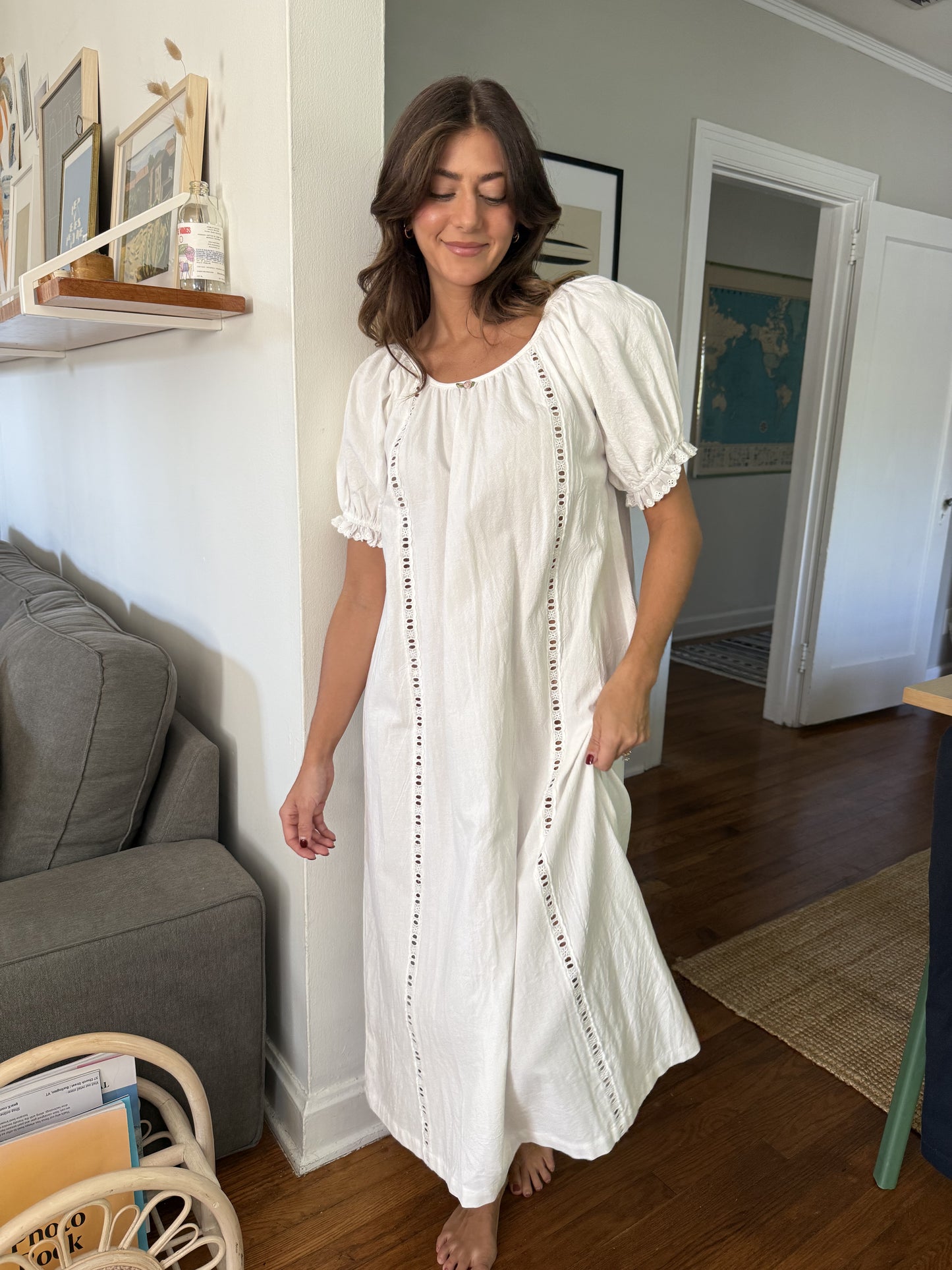 Things Between Gracie White Eyelet Puff Sleeve Maxi Dress