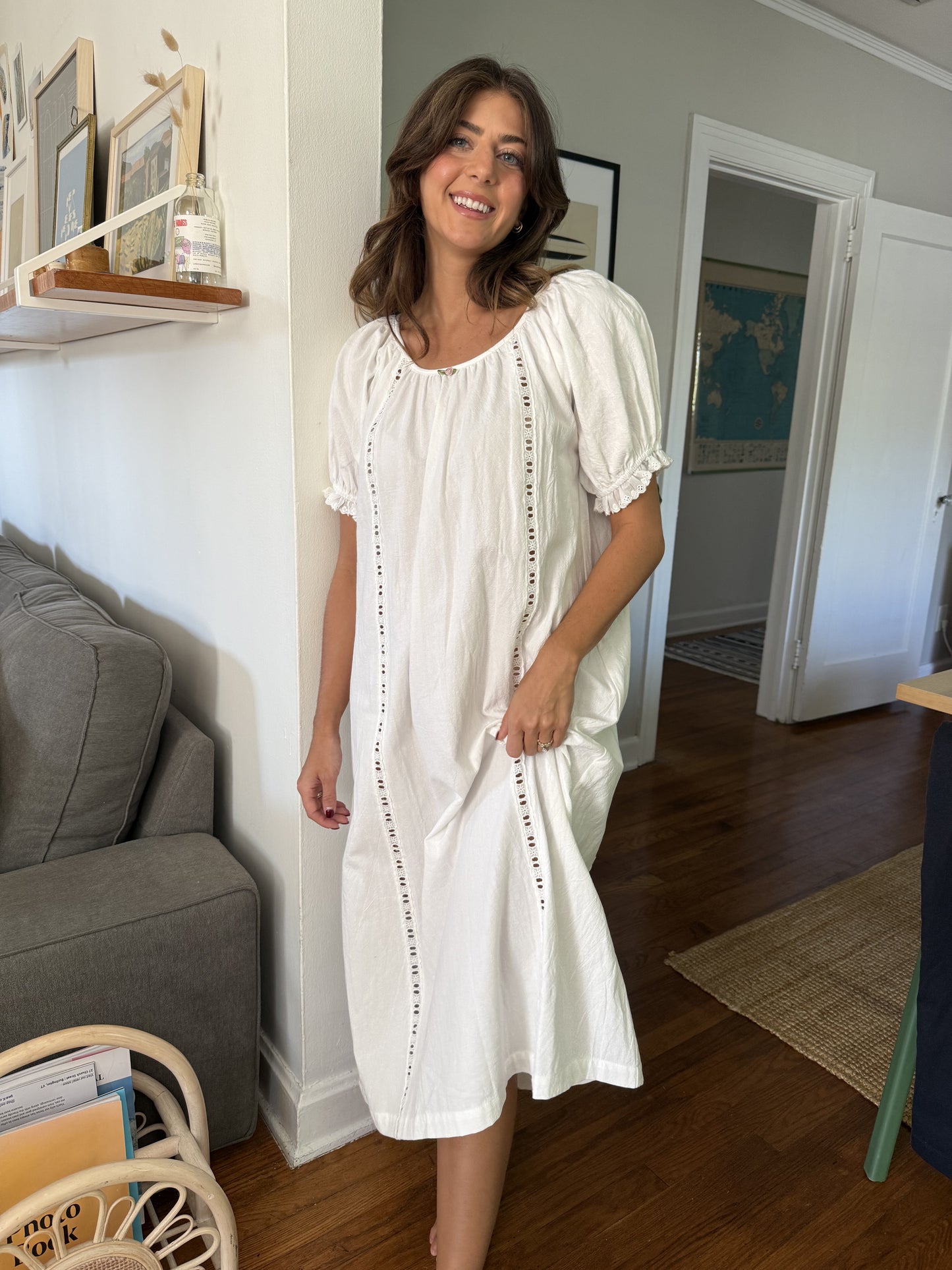 Things Between Gracie White Eyelet Puff Sleeve Maxi Dress