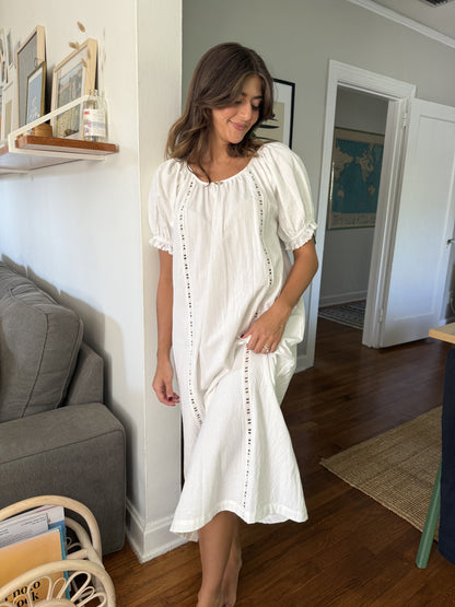 Things Between Gracie White Eyelet Puff Sleeve Maxi Dress