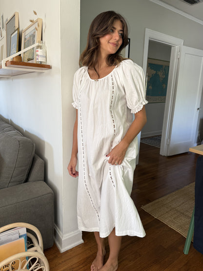 Things Between Gracie White Eyelet Puff Sleeve Maxi Dress