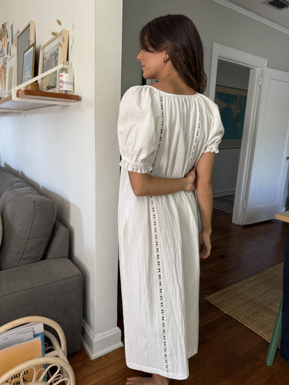 Things Between Gracie White Eyelet Puff Sleeve Maxi Dress