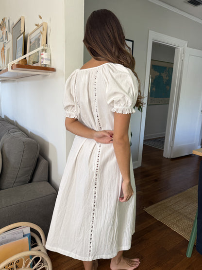 Things Between Gracie White Eyelet Puff Sleeve Maxi Dress