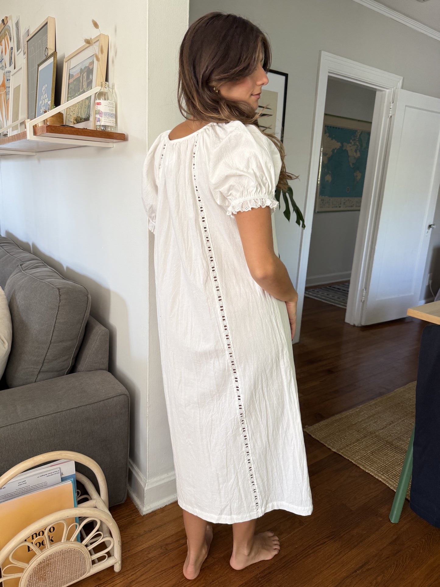 Things Between Gracie White Eyelet Puff Sleeve Maxi Dress