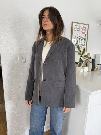 Kerry Oversized Herringbone Blazer (Grey)