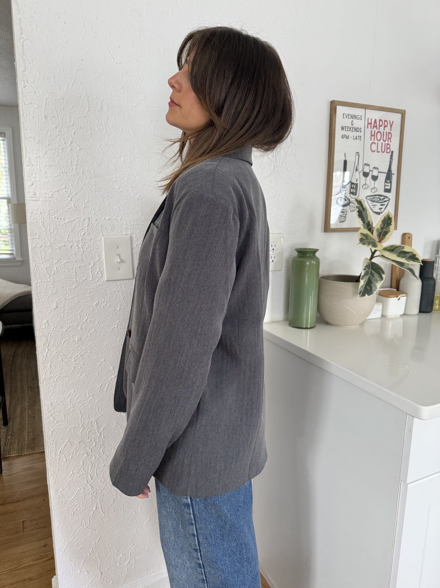 Kerry Oversized Herringbone Blazer (Grey)