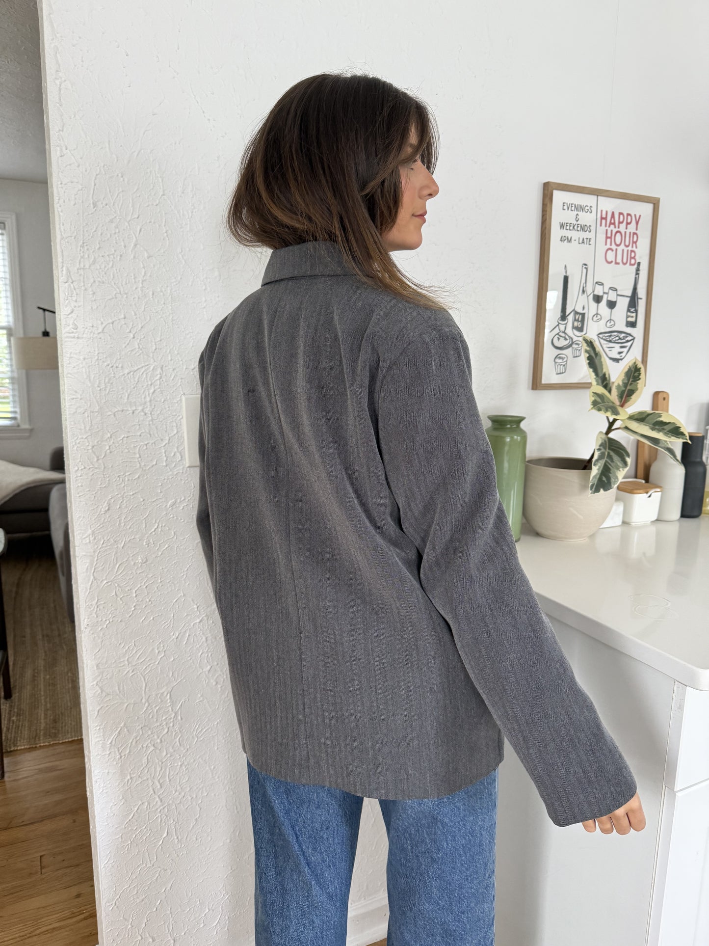 Kerry Oversized Herringbone Blazer (Grey)