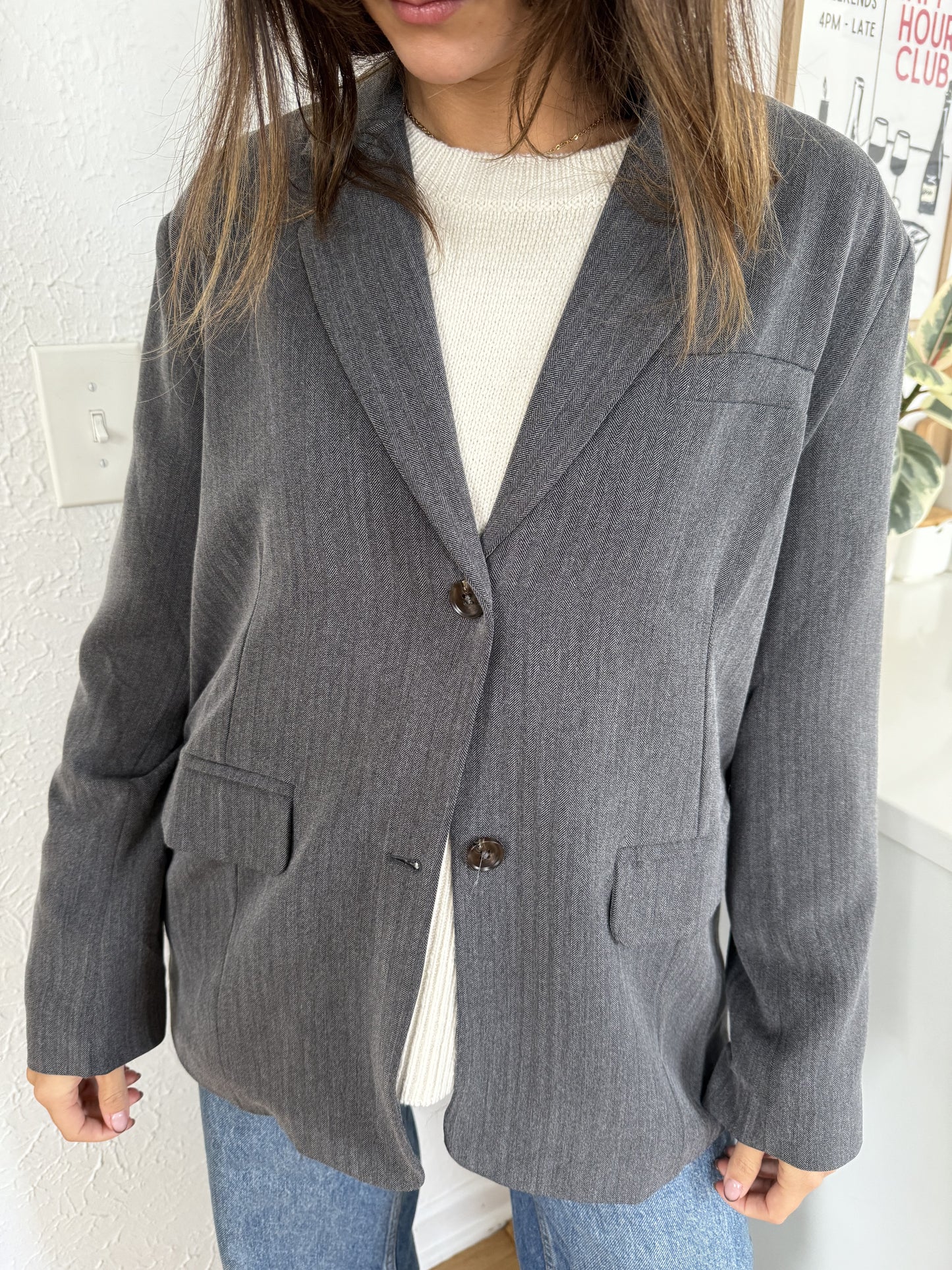 Kerry Oversized Herringbone Blazer (Grey)