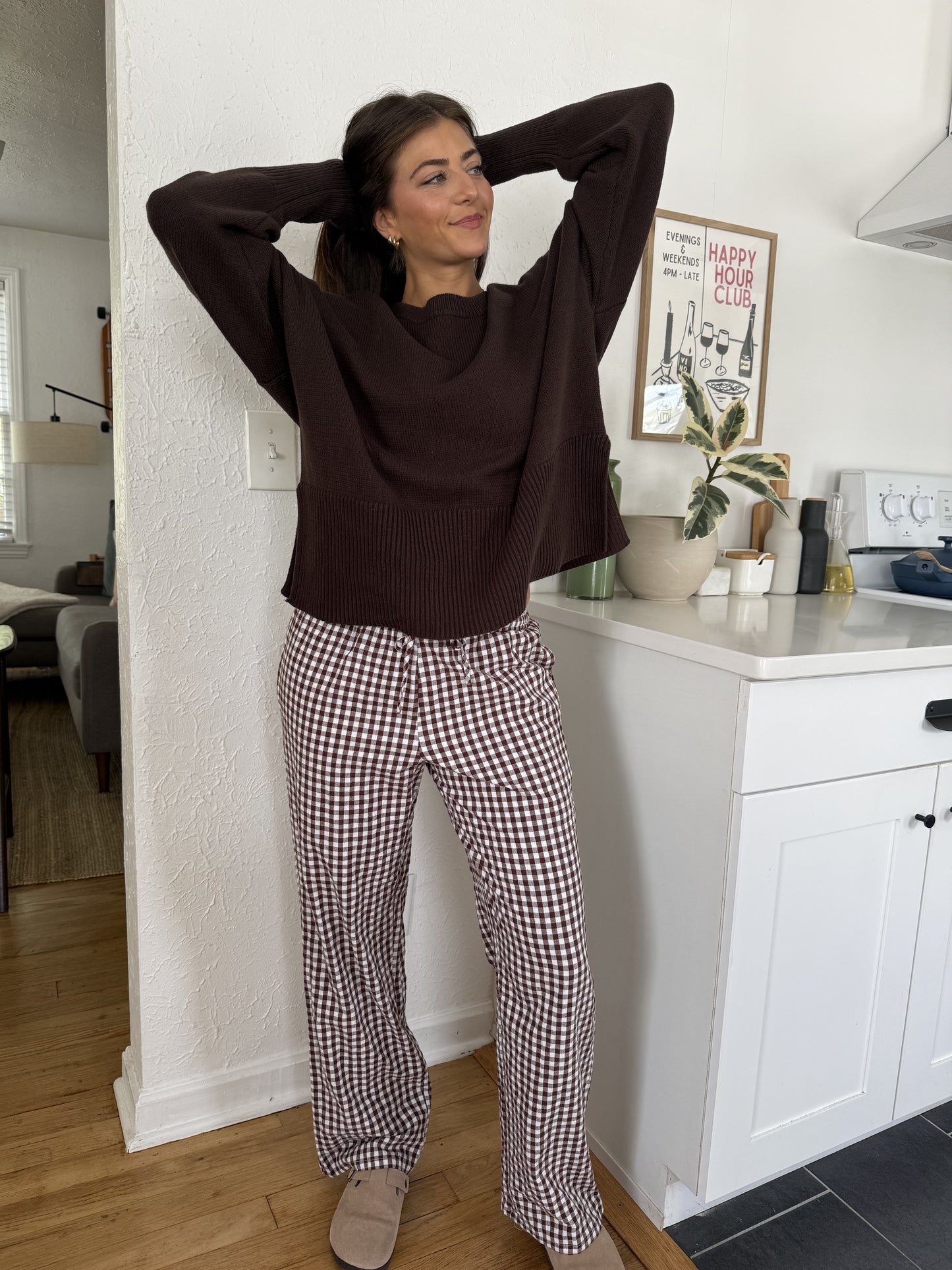 Things Between Winifred Gingham Cotton Relaxed Pants (Brown)