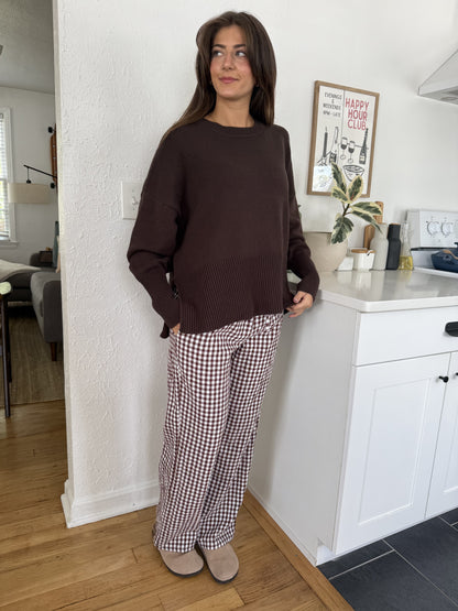 Things Between Winifred Gingham Cotton Relaxed Pants (Brown)