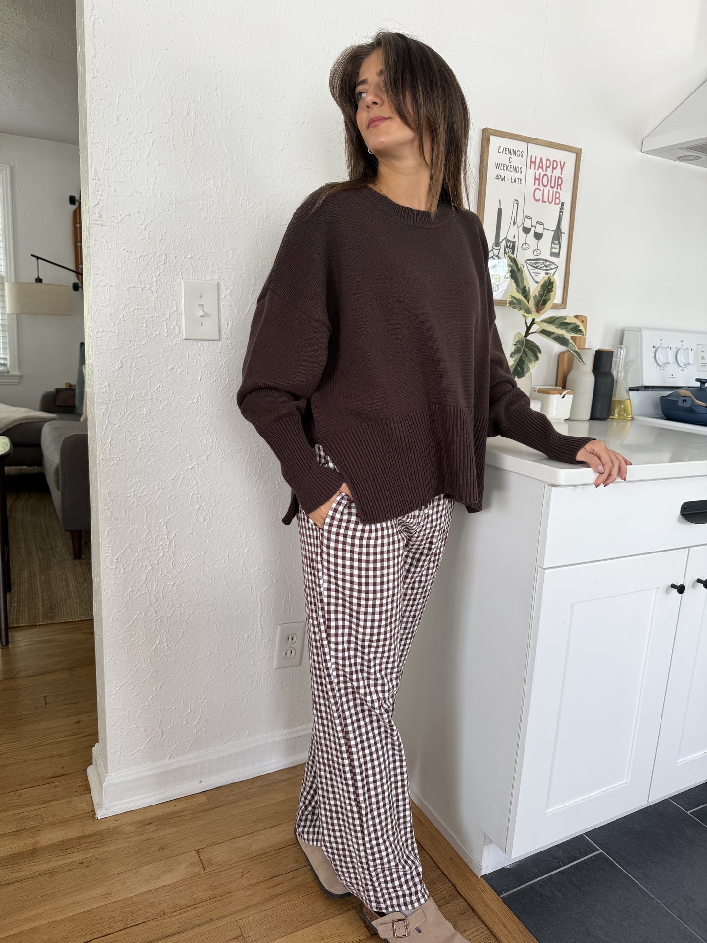 Things Between Winifred Gingham Cotton Relaxed Pants (Brown)